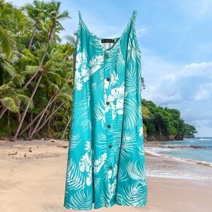 Tropical Teal Button-Down Dress with POCKETS! Size Small